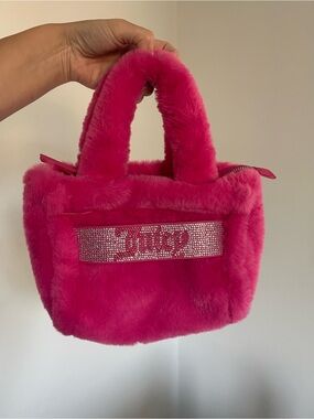 Juicy Couture Hot Pink Faux-Fur Mini Tote with Crystal Logo Band